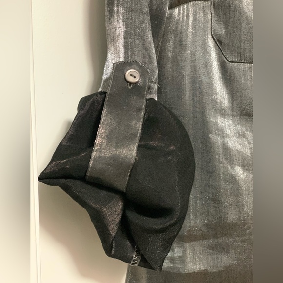 Shimmery metallic blouse, sleeves button at cuff, or fold up button mid sleeve. - Picture 13 of 13